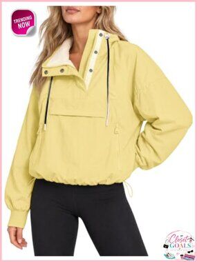 Womens Fleece Jacket Half Zip Windbreaker Waterproof Pullover Anorak